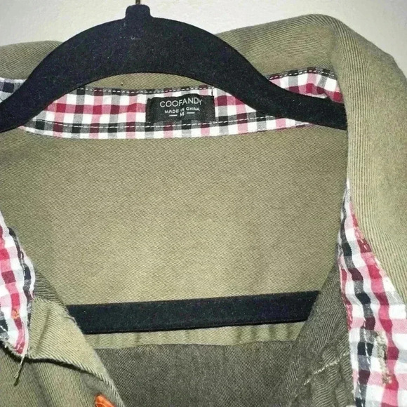 CoofAndy Men's Size Small Army Green Denim Button Down Long Sleeve Shirt - Picture 3 of 7